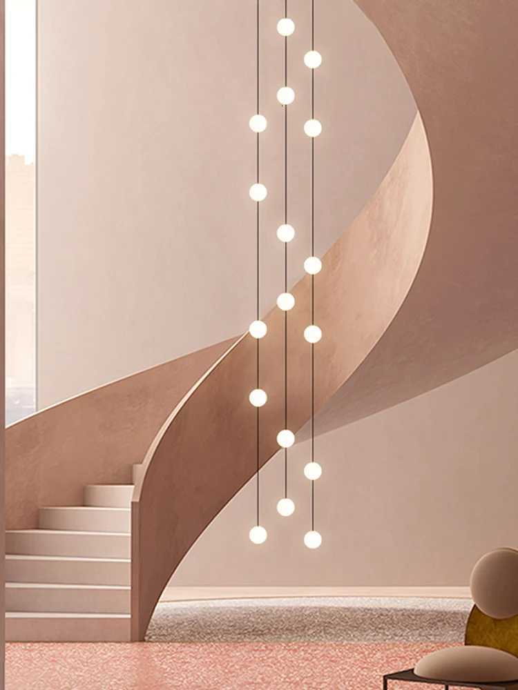 Stairs Modern Chandelier Loft Duplex Living Room Hotel Lobby Long Pendant Nordic Home Decorative Lighting Ball Long Line PendantXJ250725