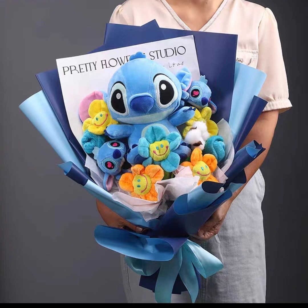 Disney Lilo Stitch Bouquet Major Holiday Gift PVC Rose Sunflower Anime Stuffed Doll Birthday Girl ValentineS Christmas Day Girl Gift Y250604