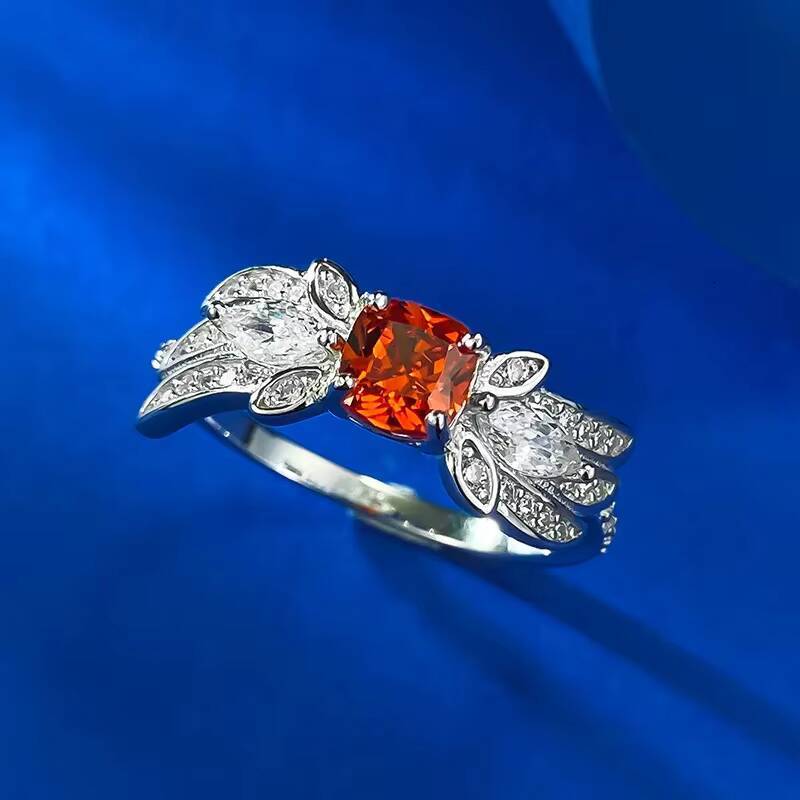 MEENOY Bulk Fashion Jewelry 925 Sterling Silver Orange Sapphire ZIRCON Gemstone Angel Wings Ring