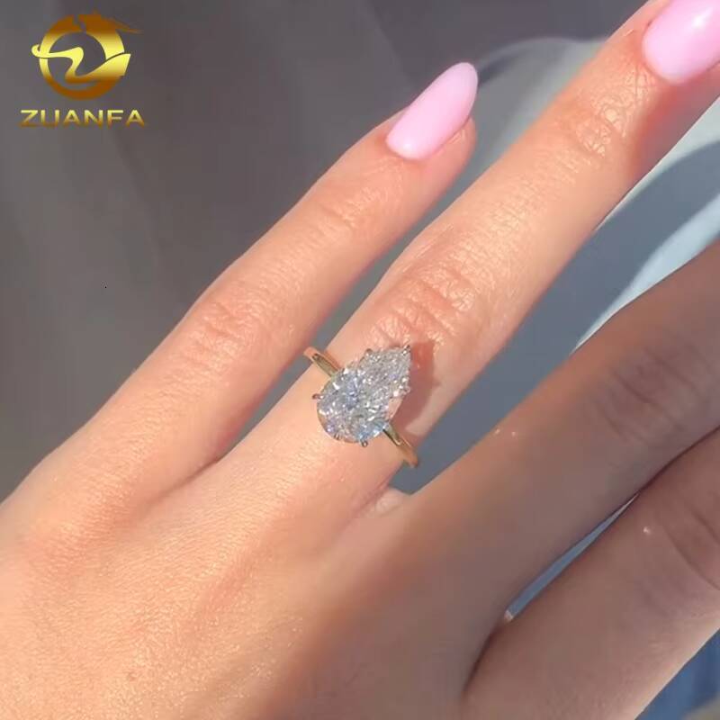 Luxury Jewelry NO MOQ Customize Manufacturer Direct Custom Design Fancy Cut Moissanite 10K 14K 18K Solid Gold Lab Diamond Ring