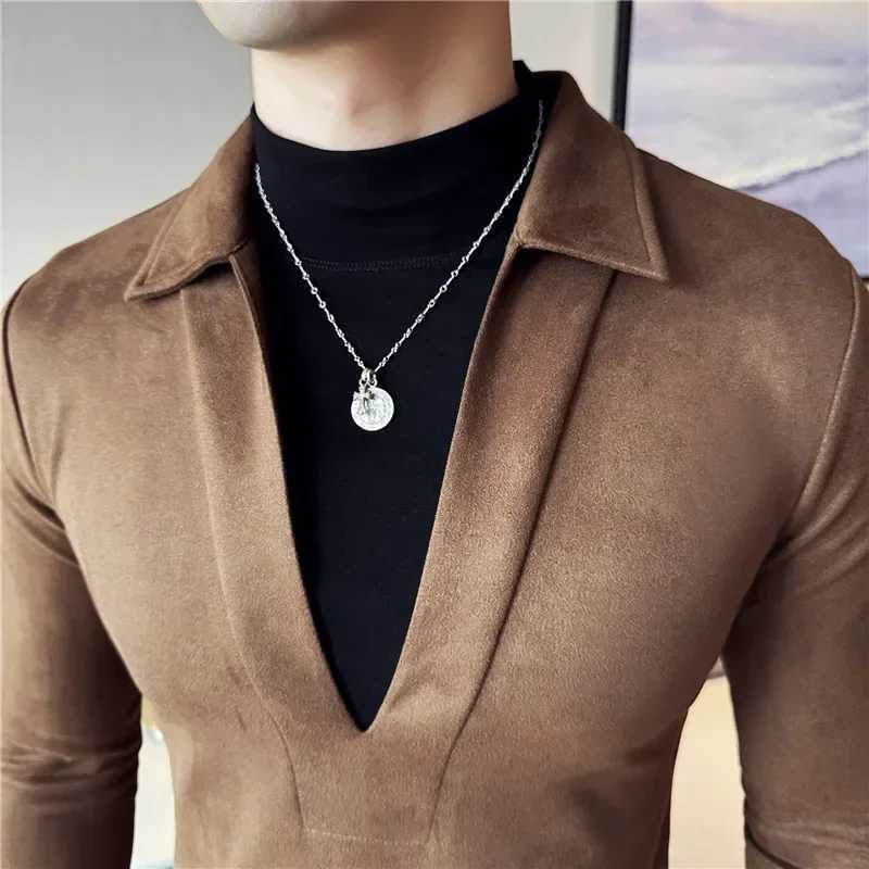 Men Fake Two-piece T-shirt Pullover 2024 British Style Autumn Winter Woolen Warm Thick Turtleneck T-shirt Fashion Men Clothing Z250725