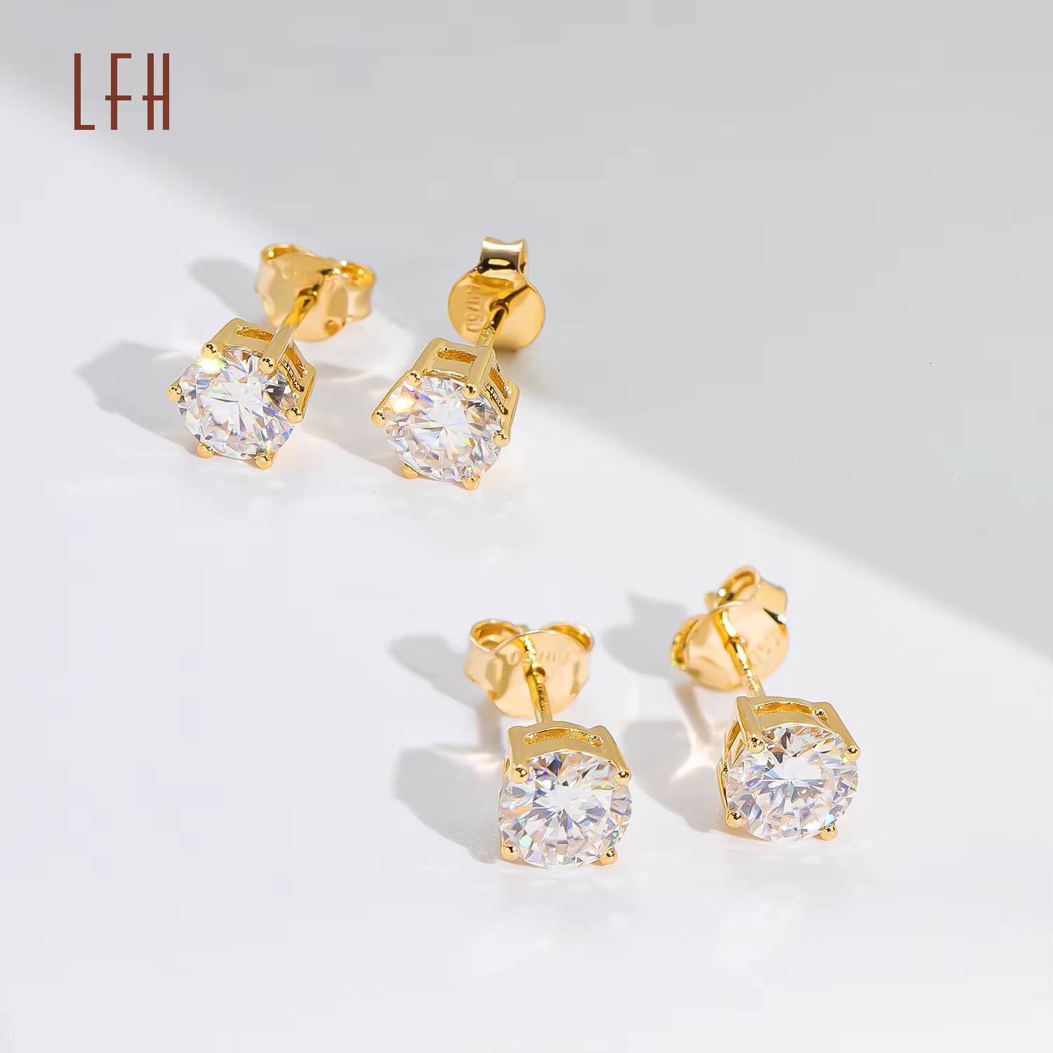 Wholesale Classic Design 18K Real Gold Moissanite Customizable Stone Stud Earrings for Women Au750 Moissanite Stud Earrings