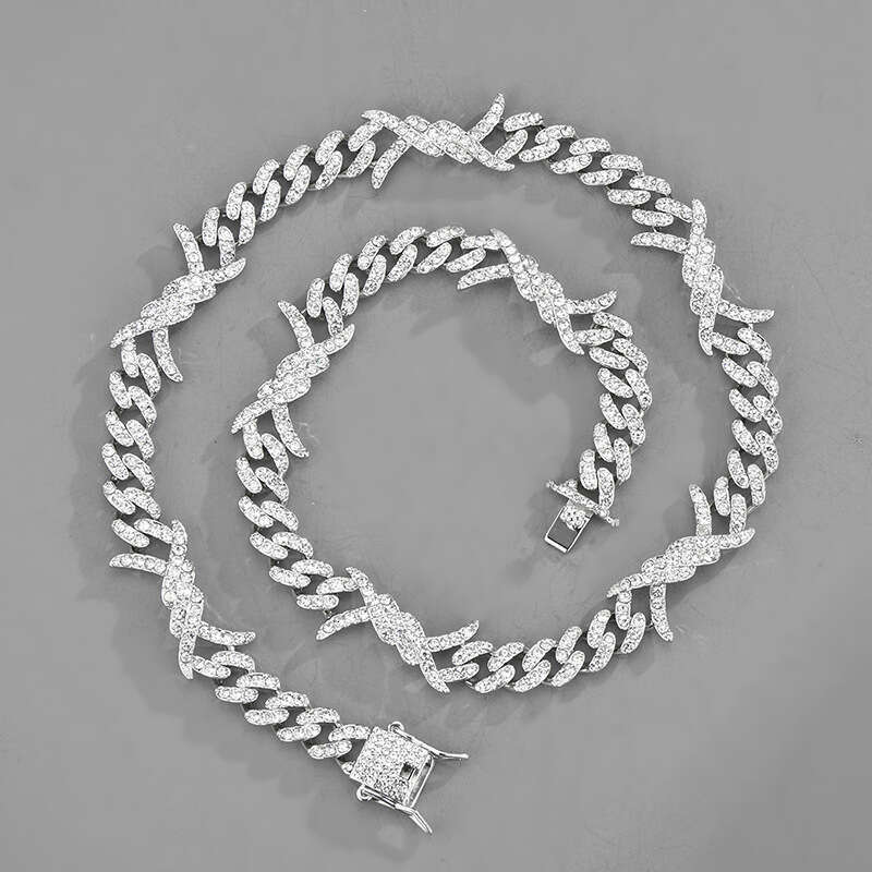 Thorn Spiked Flame with Dia Hip-Hop Trendy Men's Cuban Chain Necklace