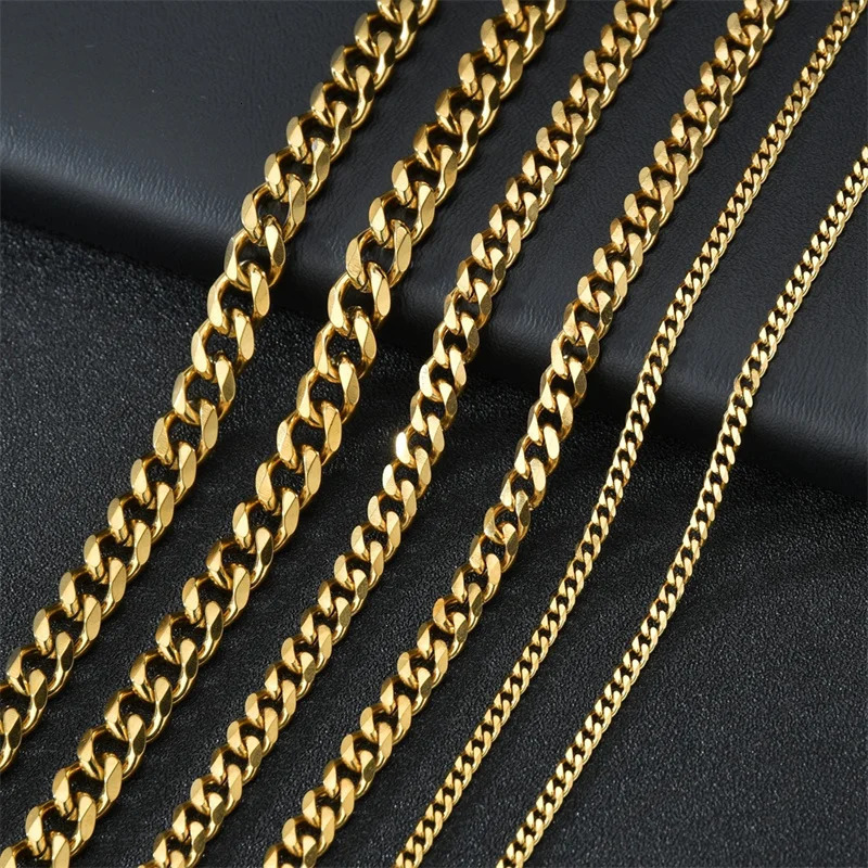 Basic Punk Stainless Steel 357mm Curb Cuban Necklaces For Men Women Black Gold Color Link Chain Chokers Solid Metal Jewelry 250716