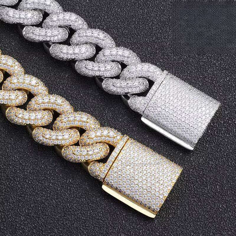 Factory Customization Sier Miami Cuban Link Chain 18mm-24 Inch Moissanite Necklace