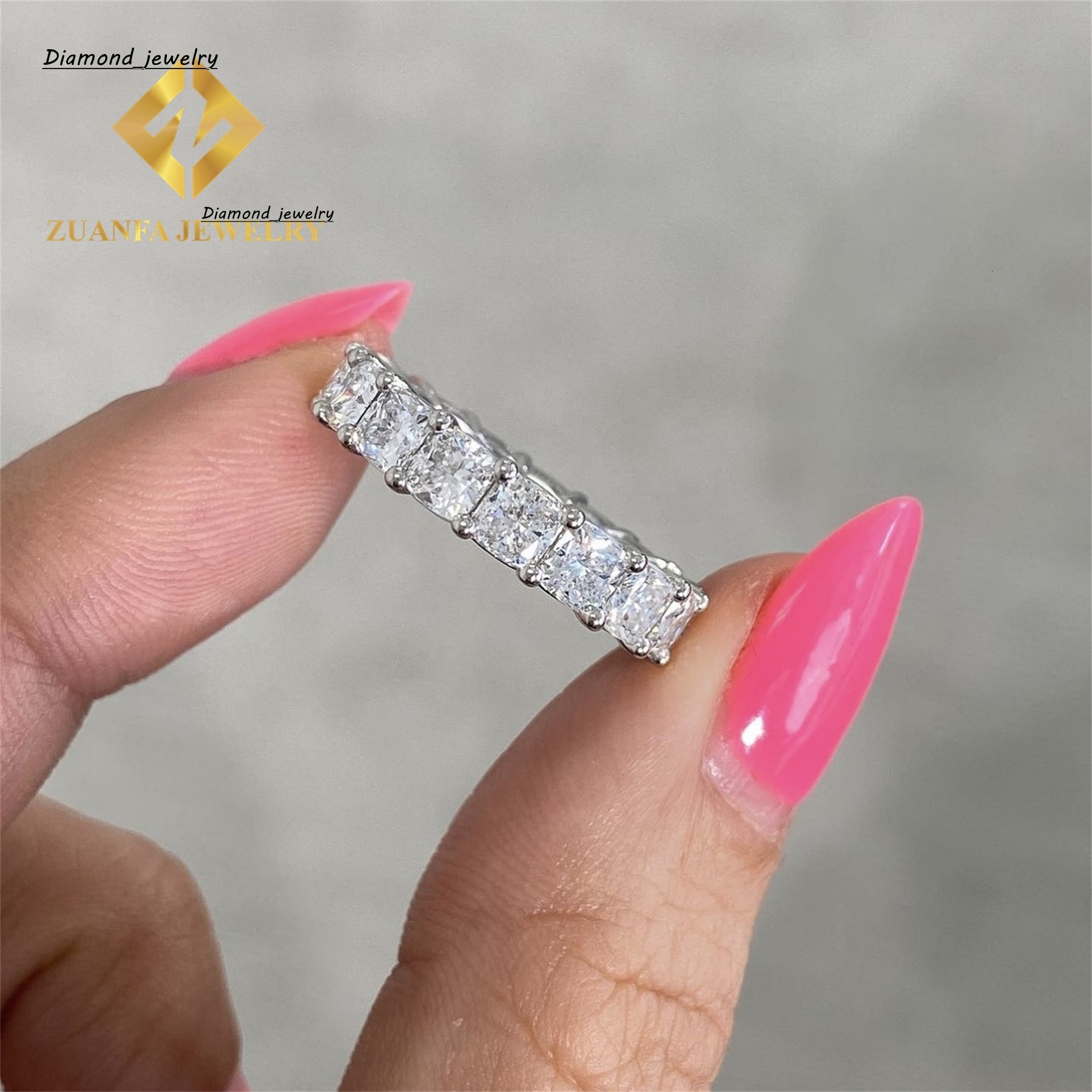 Pass Diamond Tester 10k White Gold VVS1 D Color Cushion Moissanite Diamond Engagement Eternity Band Ring Women