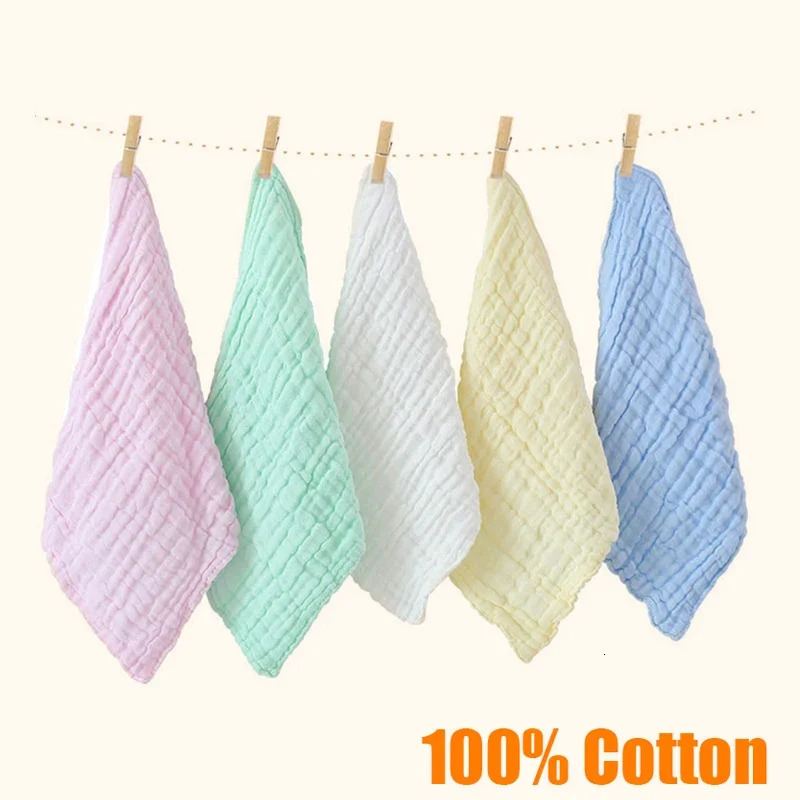 5PCS Baby Bath Towel 100% Cotton Muslin Squares 6 Layers Gauze Kid Facecloth Face Wash Wipe Hand Soft born Stuff Handkerchief 250725