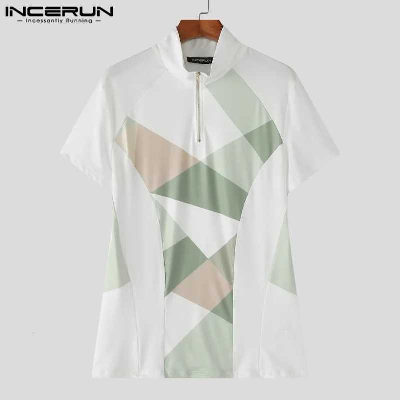 Men T Shirt Color BloCK Patchwork TurtleneCK Short SLeeve Tee Tops Zipper Workout Casual Men CloTHing Skinny Z250725