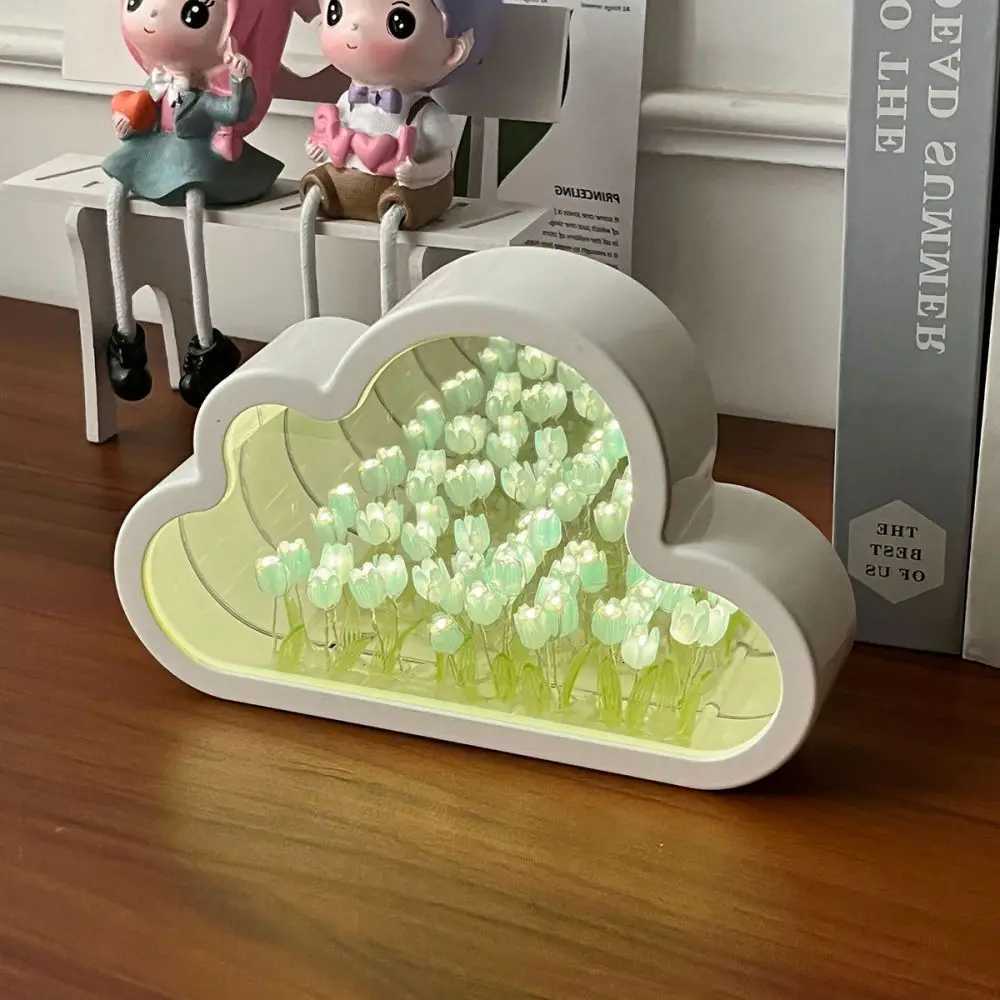 Cloud Tulip Night Light Handmade DIY Material Flower Home Decor Mirror Creative Atmosphere Lamp Birthday Gift Valentines Day XJ250725
