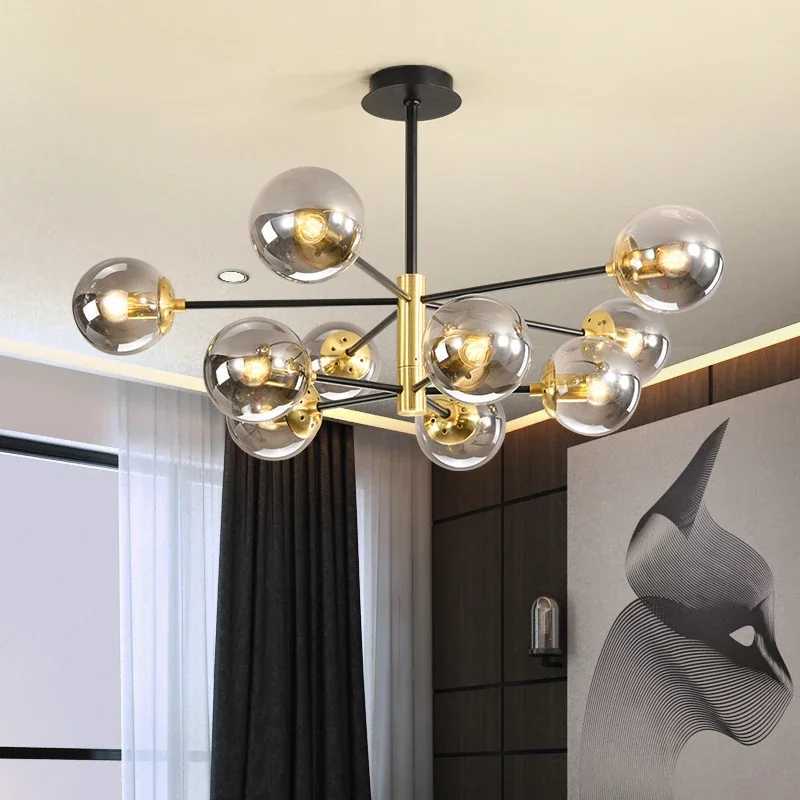 Modern Glass Ball Led Ceiling Chandelier Black Gold for Bedroom Living Dining Room Table Pendant Lamp Indoor Lusters Luminaire XJ250725