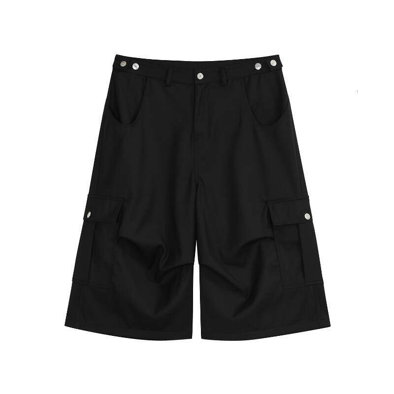 New Summer Trendy Brand Seven-Point Casual Trousers Pleated Design Silhouette Pocket Handsome Workwear Shorts B5