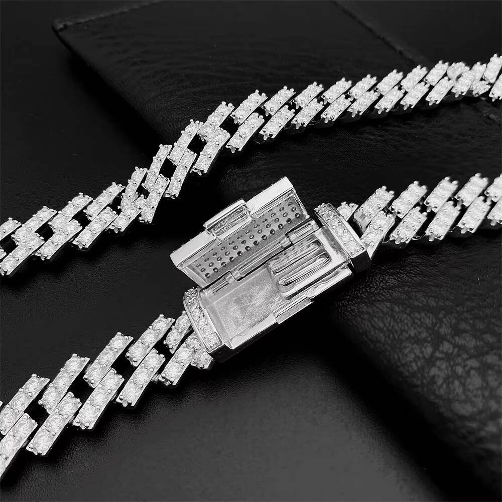 Mens Hip Hop 925 Sterling Silver 13mm Single Row Moissanite Diamond Cuban Chain Necklace