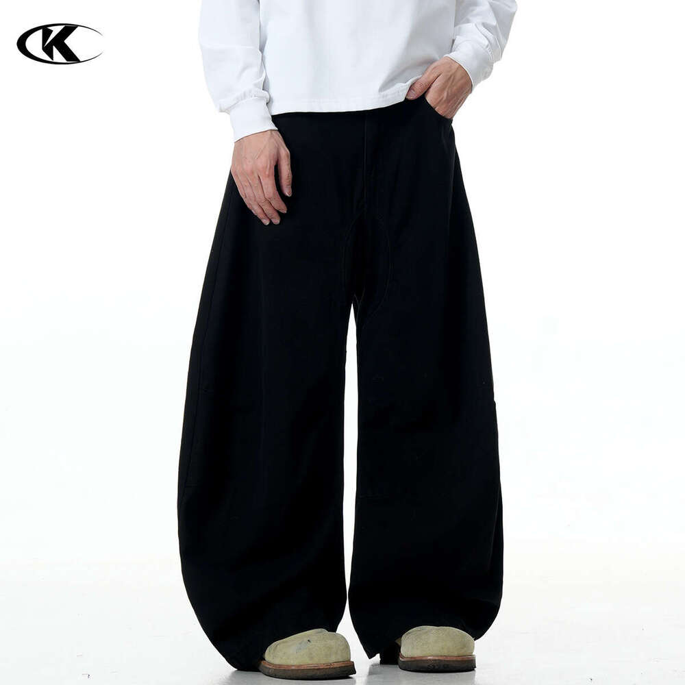 11Kn American Style Melard Curved Knife Unisex Loose Slimming Simple Workwear Wide Leg Three-Dimensional Casual Long Pants