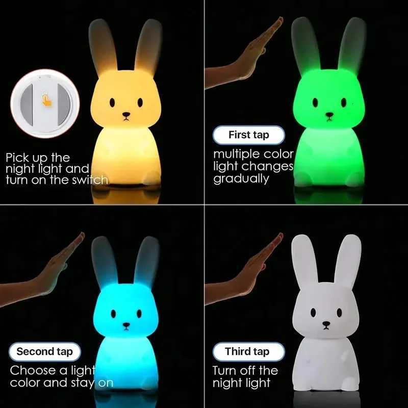 3D Silicone Rabbit Touch Sensor Night Light Cute Animal Light Bedroom Decor Gift for Kid Baby Child Table Lamp Home Decor XJ250725