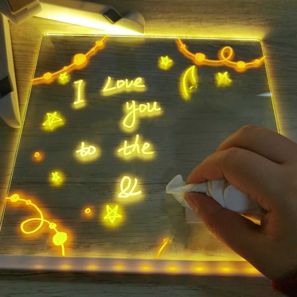 Personalized LED Lamp Acrylic Message Note Board Erasable USB Childrens Drawing Board Bedroom Night Light Birthday Kids Gift XJ250725