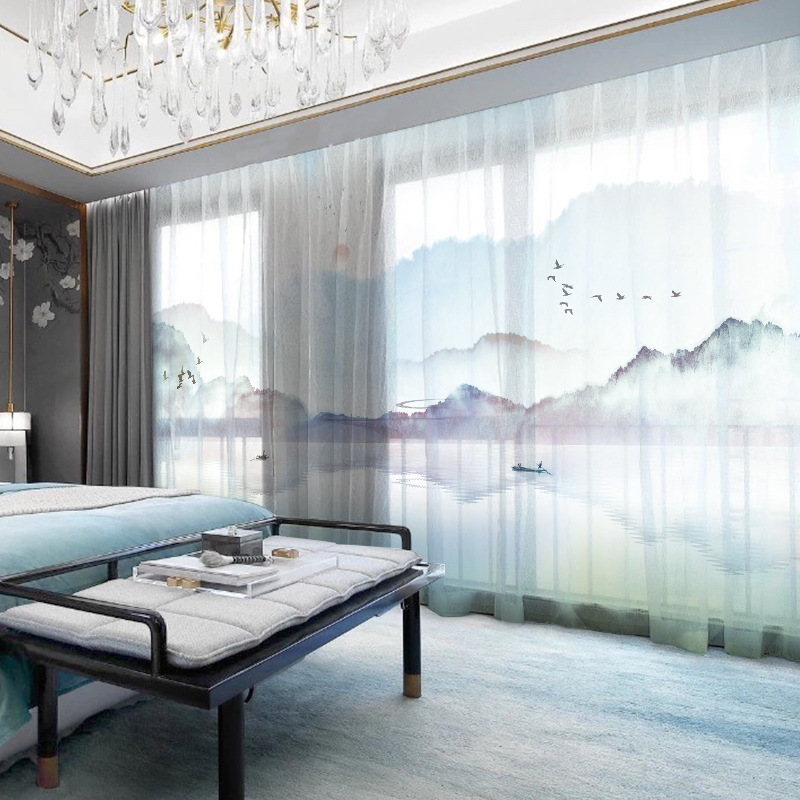 YL-36671 Chinese style curtain for the whole house, new Chinese style, Jiangnan retro classical Hui style ancient building living room villa blackout 