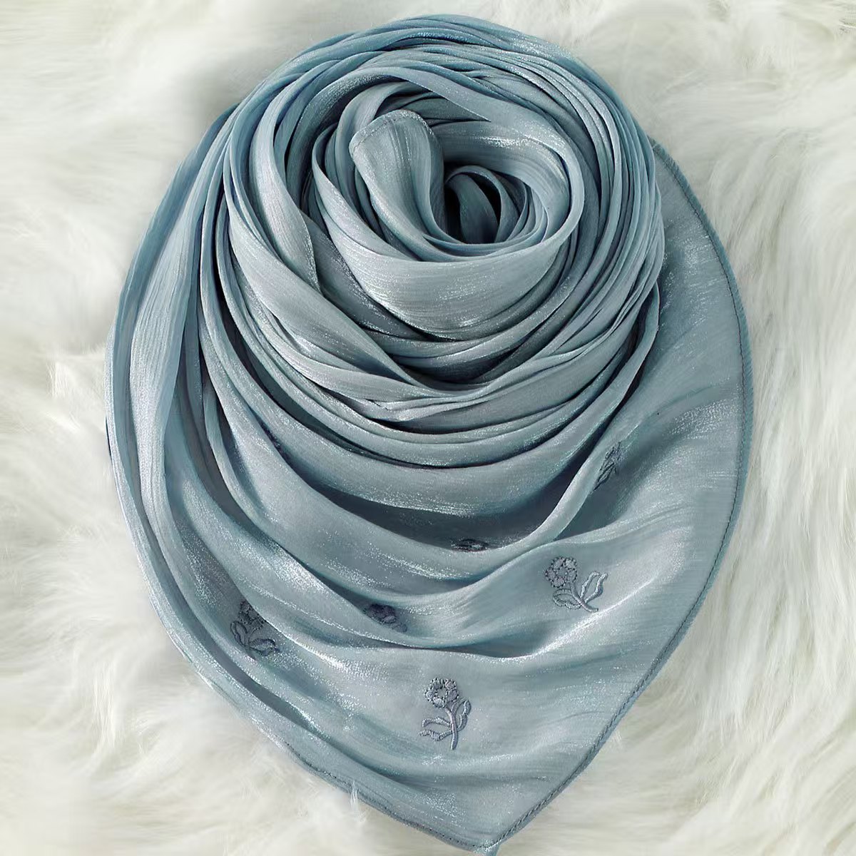 Y1312 New Rose Embroidery Chiffon Long Scarf All-match Fashion Thin Breathable Shawl Headscarf