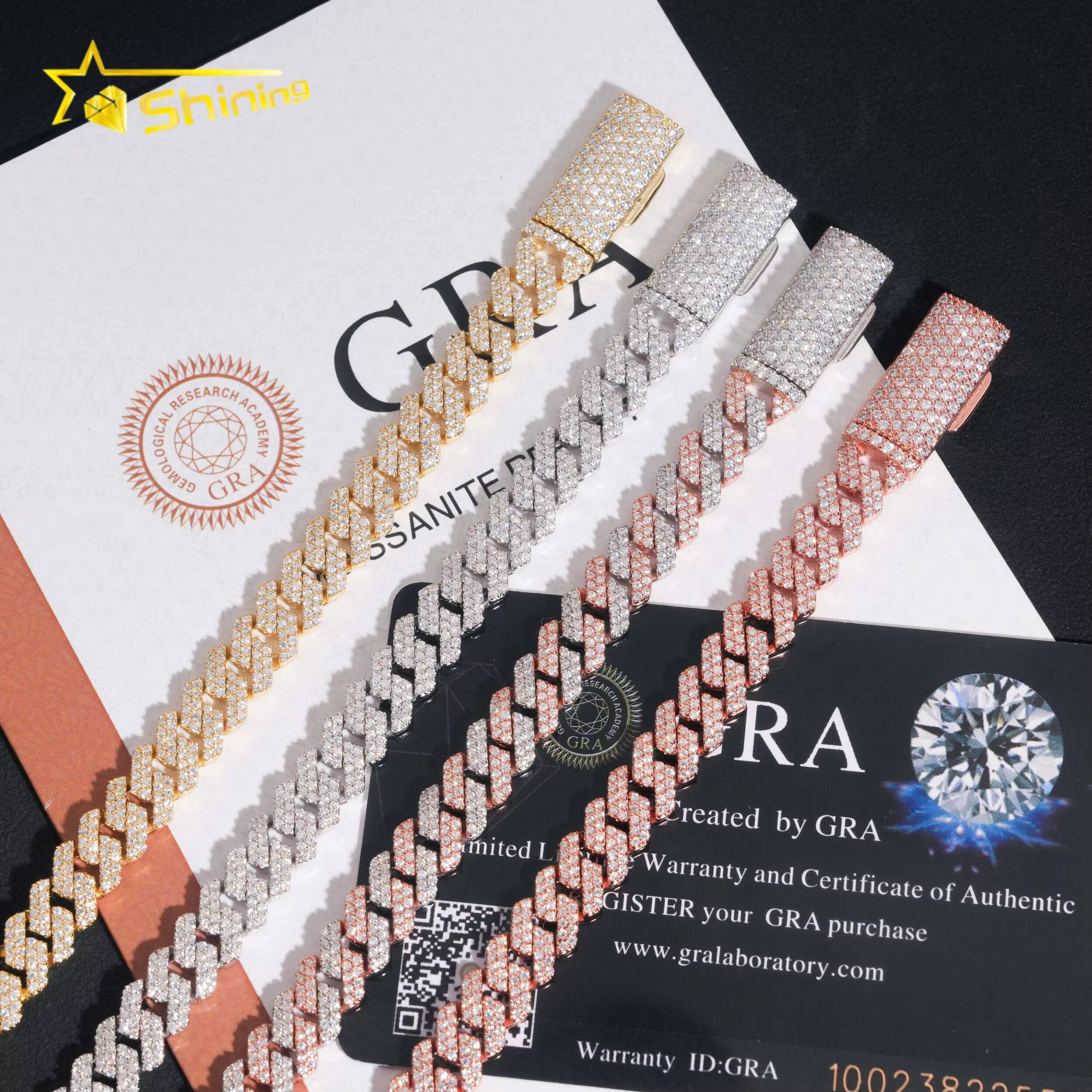 Hot Sale VVS Iced Out Moissanite Pass Diamond Test 925 Silver Gold Hip Hop 2Rows 8mm Cuban Link Chain Necklace Fine Jewelry