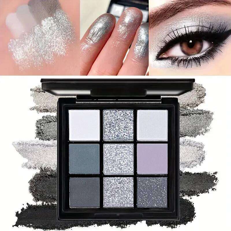 Smoky eyeshadow dark gray smoky Gothic makeup tray, 9-color soft mist pearlescent high color basic black and