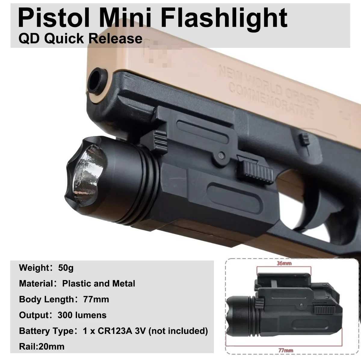 Airsoft Pistol Light Tactical Mini Gun Flashlight QD Quick Release Rifle Torch G17 G18C G19 G22 G20mm Rail Handgun Hunting W250722