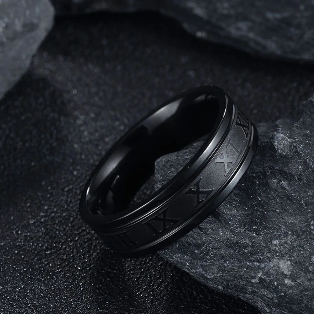 Seakissky Classic Fashion Stainless Steel Roman Digital Men Women Ring Cool Punk High Quality Waterproof Jewelry for Party Gifts 250716