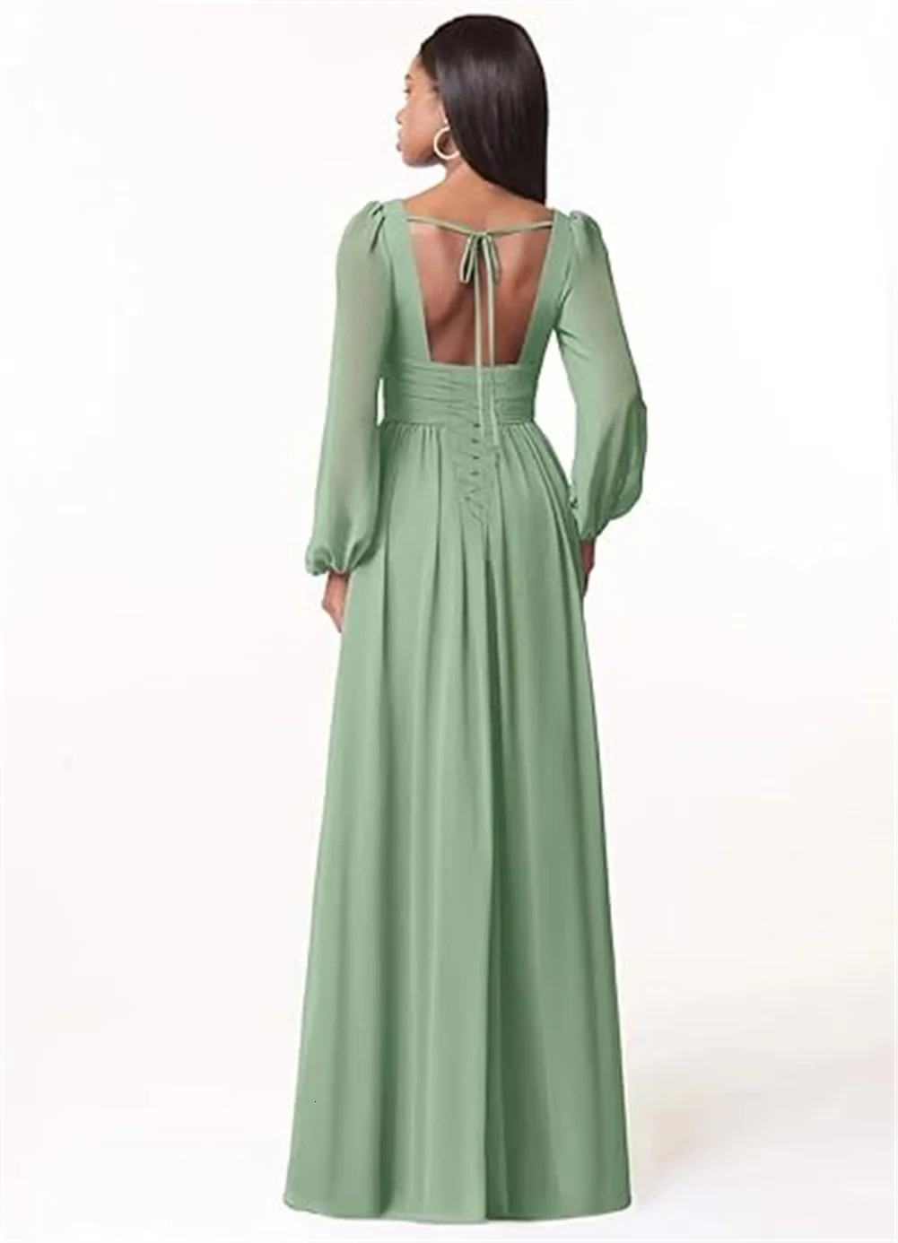Long Sleeves V Neck Bridesmaid Dresses For Wedding Side Slit Flowy Chiffon Evening Formal Sexy Prom Dress Plus Size 250725
