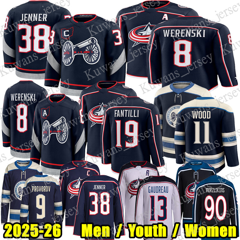 #38 Boone Jenner columbuss hockey blue jackets jersey #23 Sean Monahan Adam Fantilli Kirill Marchenko Johnny Gaudreau Denton Mateychuk Zach Werenski jerseys