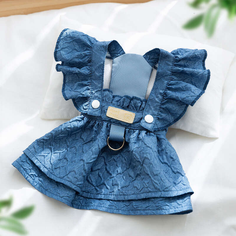 Pet Clothing Dog Clothes Spring and Summer Classic Denim Dogs, Two-Legged Suspender Dress for Cats, Teddy Bichon Pet Dog Clothes