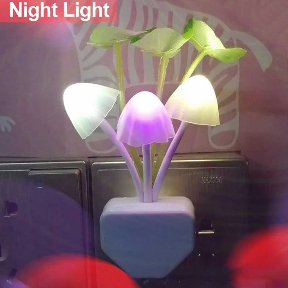 Night Light LED Mushroom Bedside Lamp EU / US Plug 7 Color Changing Light-controlled Sensor for Babys Room Bedroom Home Decor XJ250725