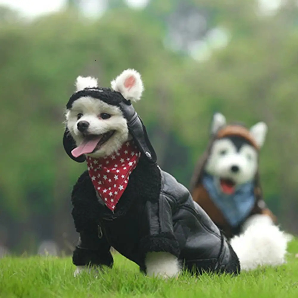 Fashion Thickened Dog Leather Jacket Coat Windproof Velvet Dog Fur Jackets Warm Winter Pet Clothes For Autumn/Winter 250724