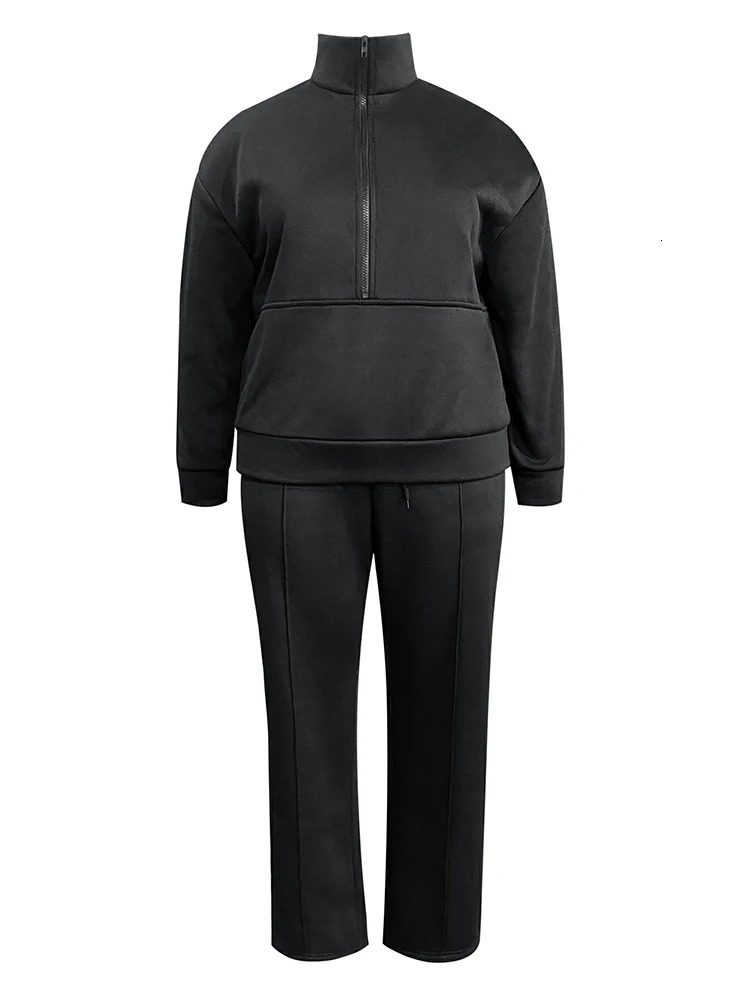 LW Plus Size Matching Two Pieces Sets Women Autumn Winter Jogging Tracksuit Casual Stand Collar Sweatshirt Womens Pant Suit 250717