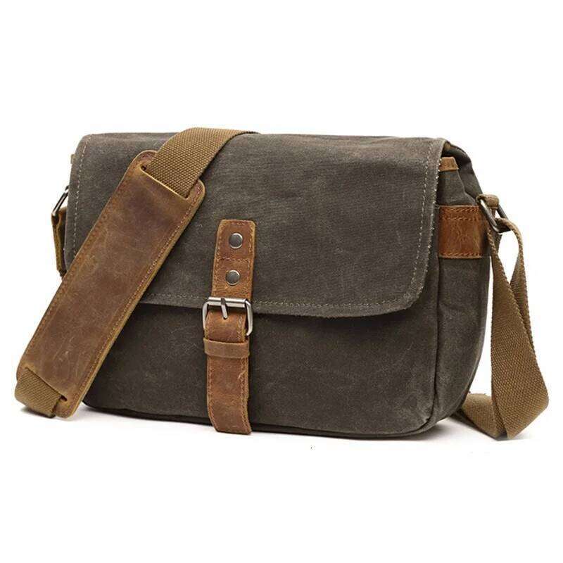 Men Vintage Oil Waxed Shoulder Shockproof DSLR Camera Luxury Bag Bag Waterproof Canvas messenger casual Crossbody Bags for men OLOEY