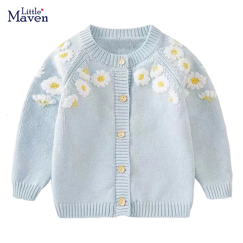 Little maven Baby Girls Sweater Lovely Light Blue Casual Clothes Autumn Children Cardigan Pretty Coat for Kids 2-7 year 250725