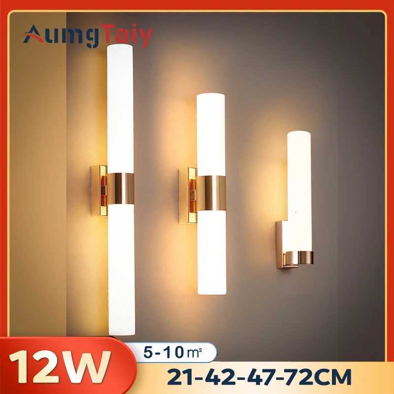 Modern LED Wall Lamp Stylish Gold Pipe Acrylic Lampshade For Living Room Corridor Bedroom Sconces Light Fixture 21/42/47/72 CM XJ250725