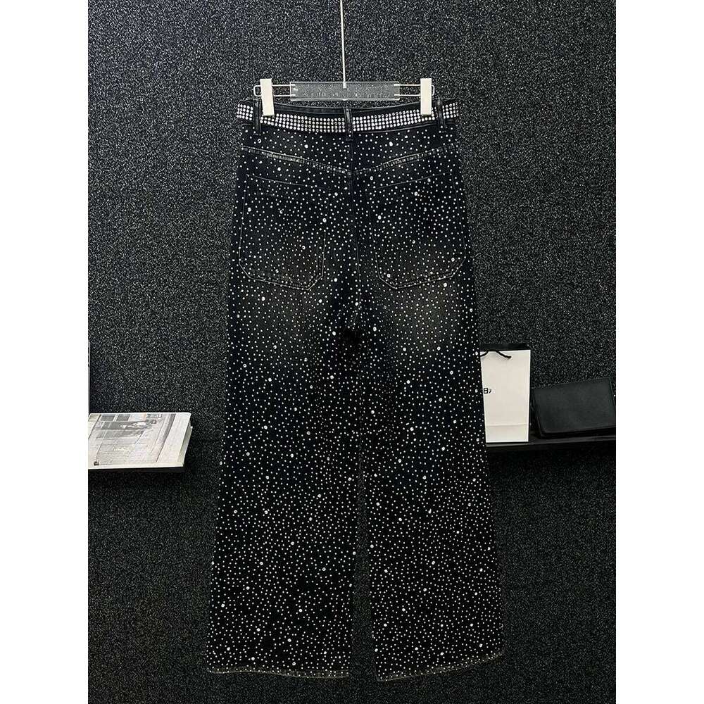 Men's 2025 Autumn High-End Fashion Wide-Leg Loose Straight Pants Full Body Trousers Black Hot Dia Jeans