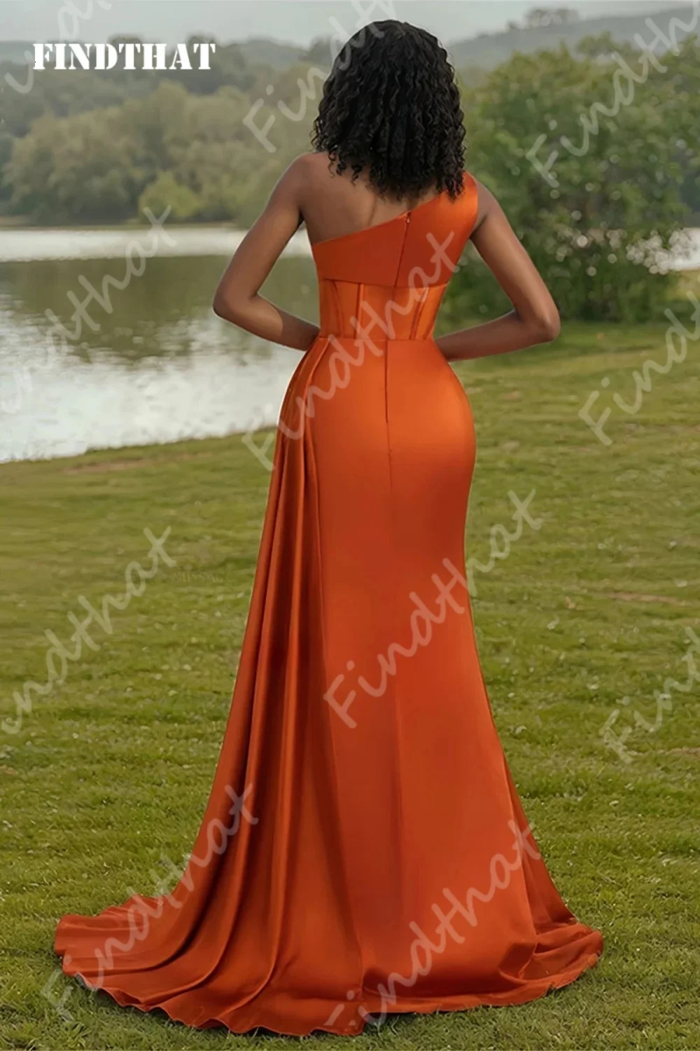 Findthat High Slit Mermaid Bridesmaid Dress for Party One Shoulder Orange Long Evening Prom Wedding Guest Customized 250725