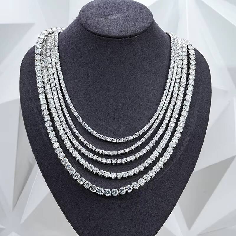 Stargems Wholesale S925 Sterling Silver Moissanite Necklace 3mm 4mm 5mm DEF VVS Moissanite Tennis Chain