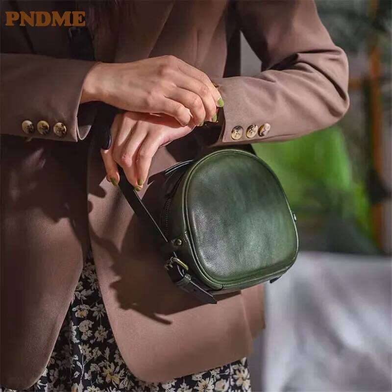 PNDME Simple Designer Genuine Leather Ladies' Small Shoulder High Quality First Layer Cowhide Women's Crossbody Bag