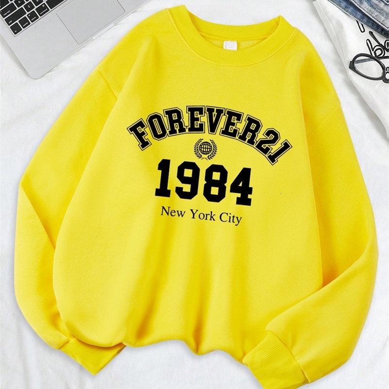 York City Prints Sweatshirt Loose Sporty Hoodies Fleece Warm Crewneck Tops Autumn Winter Womans Clothes 250725
