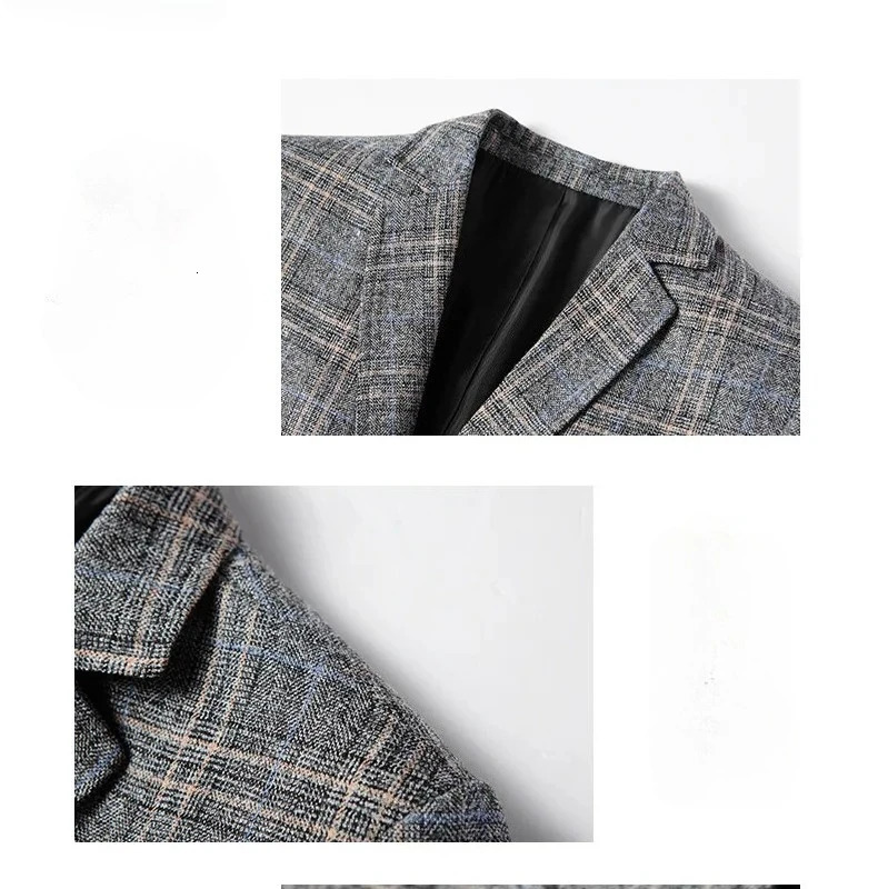 Spring Autumn Mens Plaid Blazers Jacket Fashion Business Casual Suits Coats High Quality Male Handsome Slim 4XL 250725