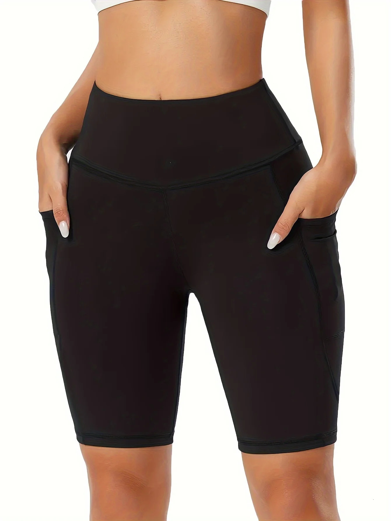 Pocket high waisted leggings yoga cropped pants fitness workout clothes abdominal control shorts 250725