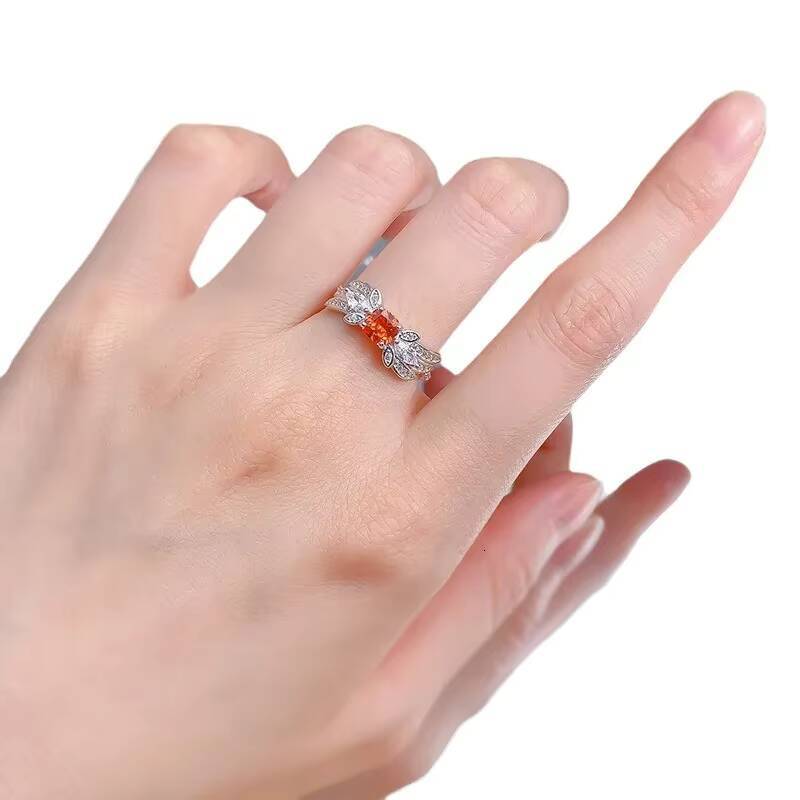 MEENOY Bulk Fashion Jewelry 925 Sterling Silver Orange Sapphire ZIRCON Gemstone Angel Wings Ring