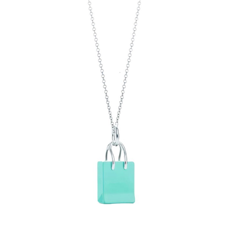 2025 Designer Tifa Luxury Brand Jewelry Pendant Necklaces New t Enamel Handbag Necklace Simple Small Cute Gift Bag Blue Collarbone Chain