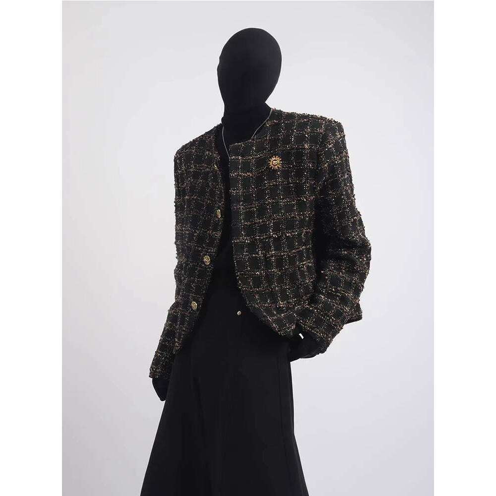 Male 2025 Spring And Autumn New Trendy Temperament Long Sleeve Round Neck Jacket Tweed Woven Short Jackets Small Fragrant Coats