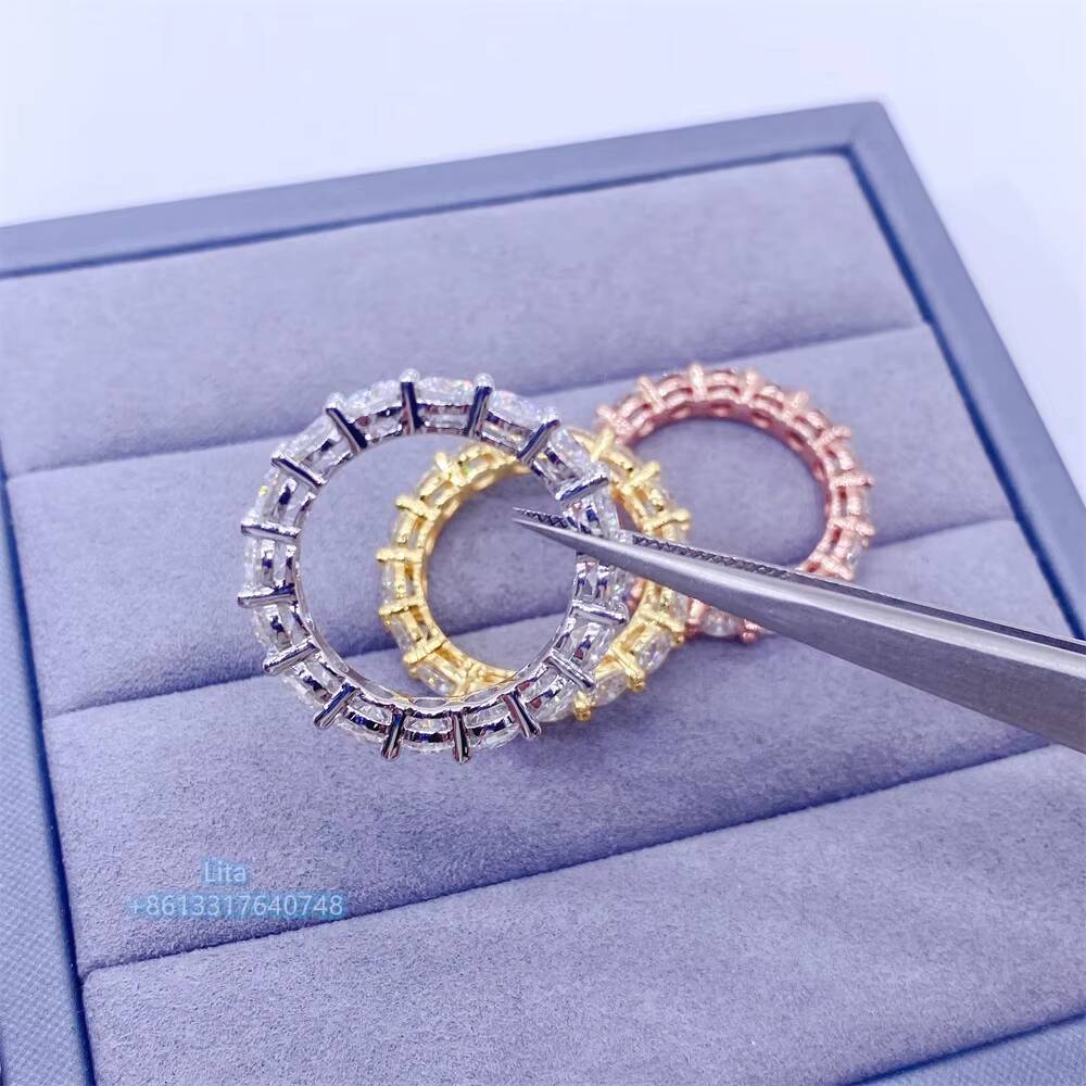 New Arrival Stock Cheapest Price 14k 18k Gold Plated 4mm Tennis Eternity Band Sterling Silver Ring