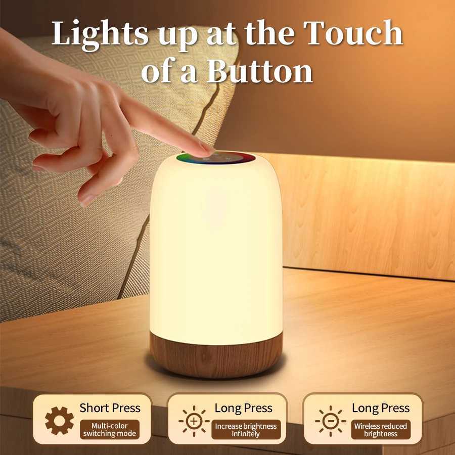 RGB LED Bedside Table Lamp Mood Light Nightlight Touch Switch Colorful Rechargeable Dimmable Countdown 1500mAh Portable LanternXJ250725