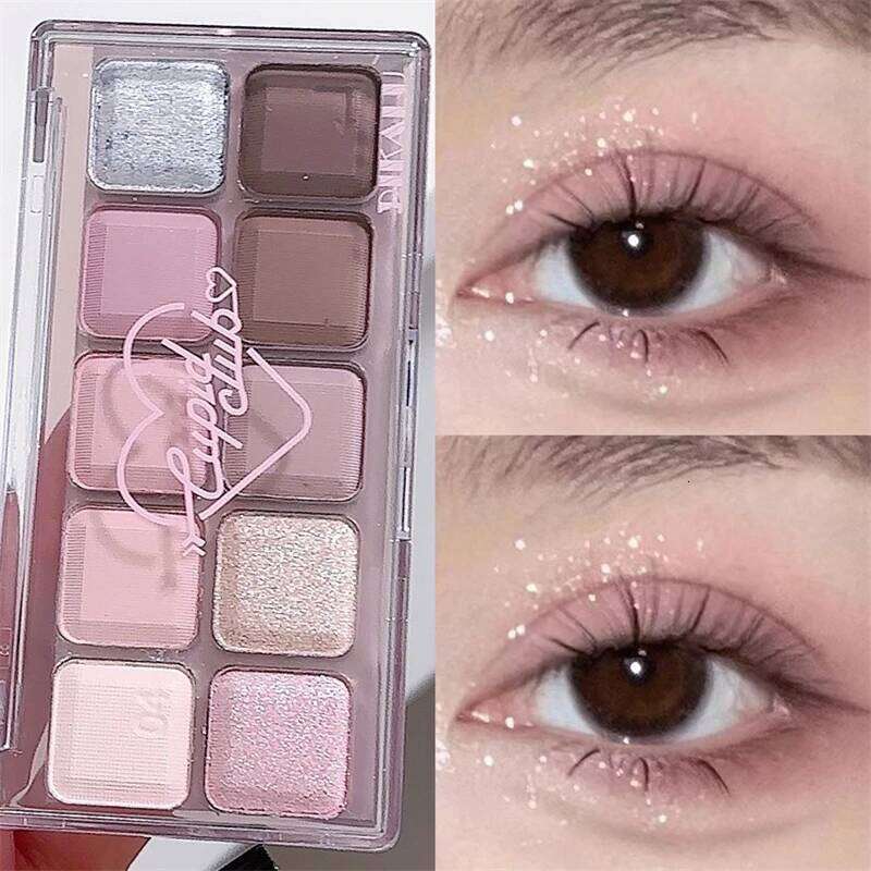 Korean Eyeshadow Palette 10Colors Matte Grey Pink Long Lasting Glitter Shadow Brown Earthy Color Eye Makeup Plate