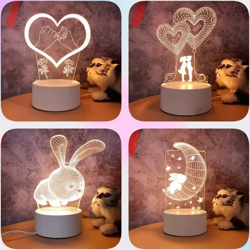 3D Acrylic Heart Love Night Light USB DIY Kids Bedroom Night Lamp for Valentines Day Decoration Christmas Wedding Cute Gifts 2023 XJ250725