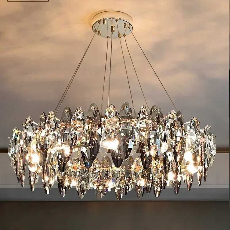 Modern Round Clear Crystal Chandelier Light Luxury LED Lamp Living Dining Room Indoor Fixtures Chandeliers Pendant LightXJ250725