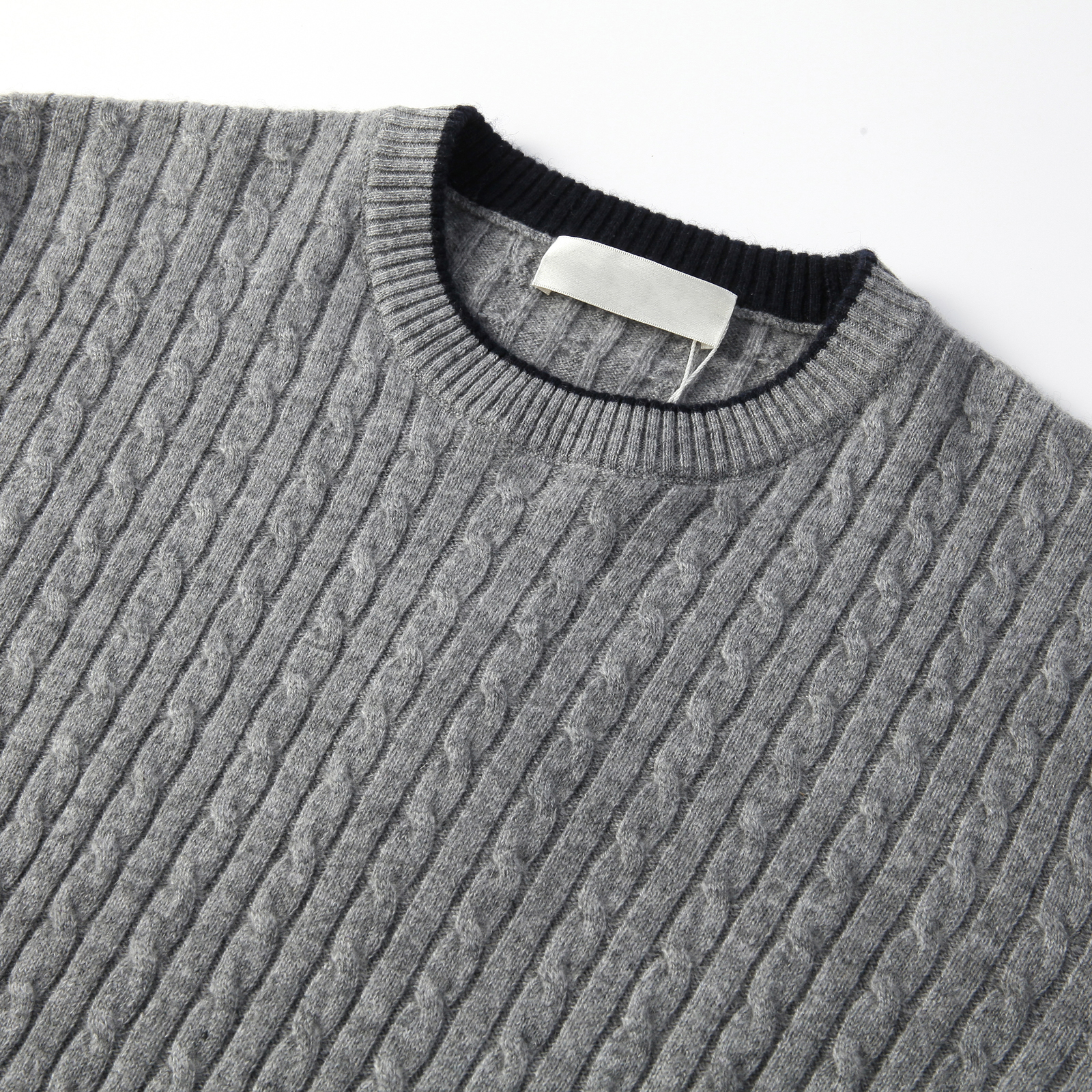 100% Cashmere Crew Neck Sweater Pit Stripe Texture Autumn and Winter Warm Knit Sweater
